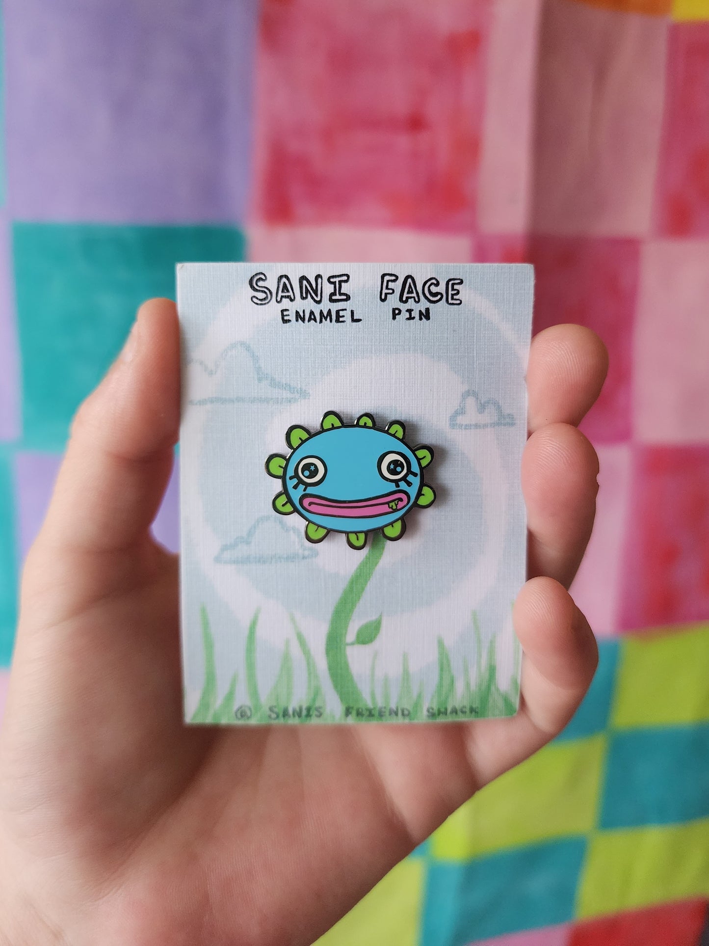 Flower face enamel pin