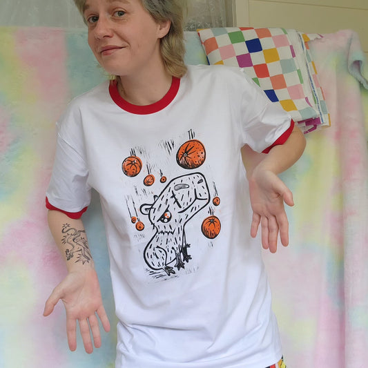 Linoprinted capybara shirt