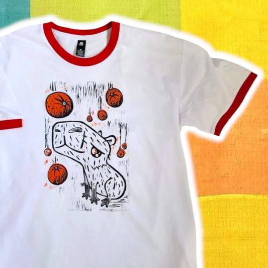 Linoprinted capybara shirt