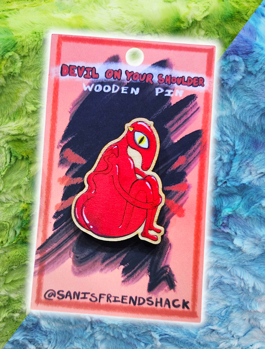 Devil on your shoulder wooden pin
